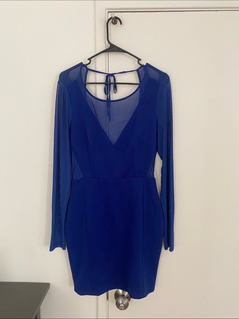 Blue Long Sleeve Fitted Dress